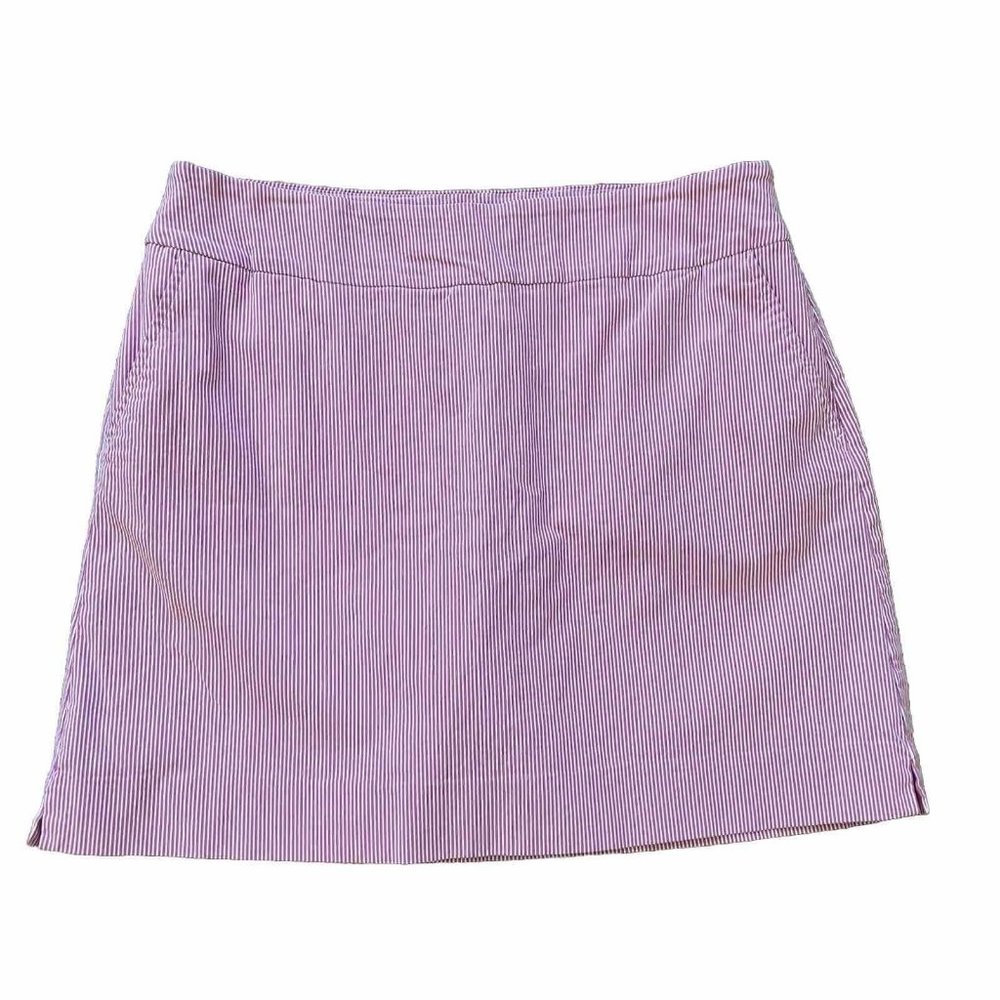 Pinstripe Pull On Stretch Skort with Built In Shorts Pink & White Plus Size